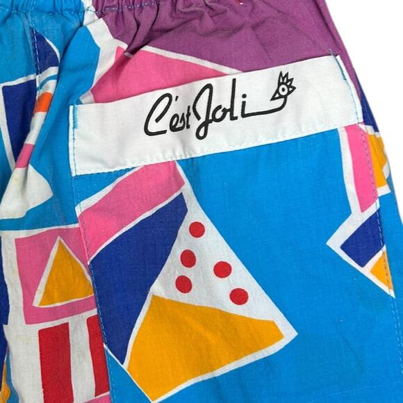 Vintage 80's Bright Funky Bold Abstract Pattern Beach Shorts Blue size Medium - Picture 4 of 5